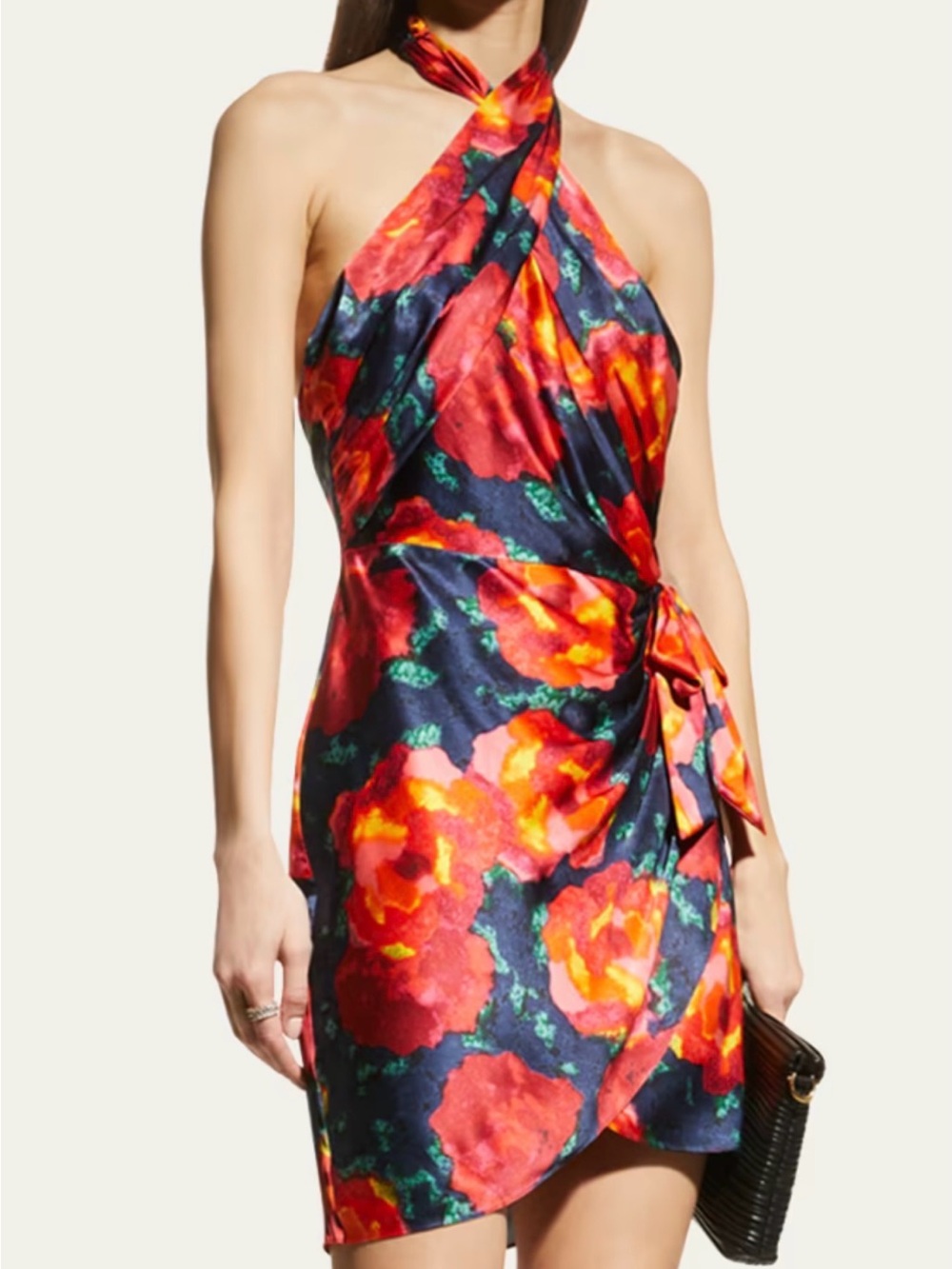 cinq a sept Trini 100% Silk Floral Halter Neck Mini Wrap Dress - size 8